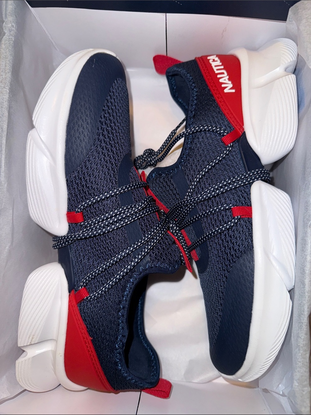 Nautica “Red, White & Blue” Knit Athletic Slip-On Sneakers- Size 9 New